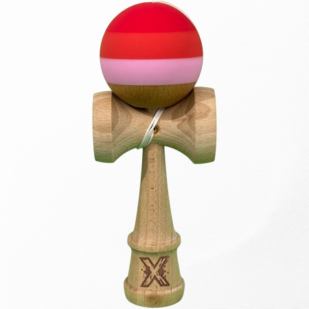 KENDAMA - Kendama X Originala, Profesionala, OEM, din Lemn, 18 cm, Rubber Grip, Rosu inchis/Rosu/Alb