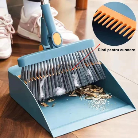 Set Matura si Faras cu Coada OEM, cu Dinti de Pieptene pentru Curatare Matura, rotativ, pliabil, detasabil, Otel inoxidabil si Polipropilena, albastru [3]
