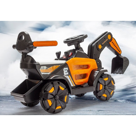 Masinuta Electrica OEM, Tip Excavator, Brat Electric cu Maneta de Control, Spatar si Bare Laterale, Sistem Muzica si Lumini, 1-8 Ani, 72 x 36 x 50 cm, Portocaliu [14]