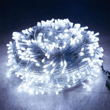 Instalatie Craciun, 5 m, 120 Led-uri ,Franjuri, Alb rece, Flash, Alimentator, Interconectabila, Prelungitor 6.5 m inclus, Fir Transparent Cauciucat, 220v, OEM [1]