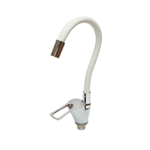 Baterii Chiuvete - Baterie chiuveta bucatarie cu pipa flexibila, finisaj crom cu alb, stativ cu monocomanda, material aliaj zinc, accesorii incluse