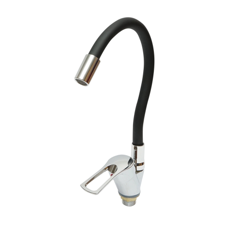 Baterii Chiuvete - Baterie chiuveta bucatarie cu pipa flexibila, finisaj crom cu negru, stativ cu monocomanda, material aliaj zinc, accesorii incluse