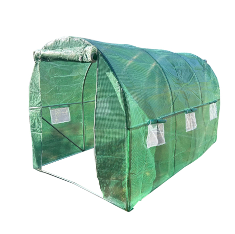 Solar - Solar de gradina 300x200x200cm cu sistem irigare, folie verde PE cu plasa 140g/mp UV, 6 ferestre, 2 usi, teava otel galvanizat 25mm