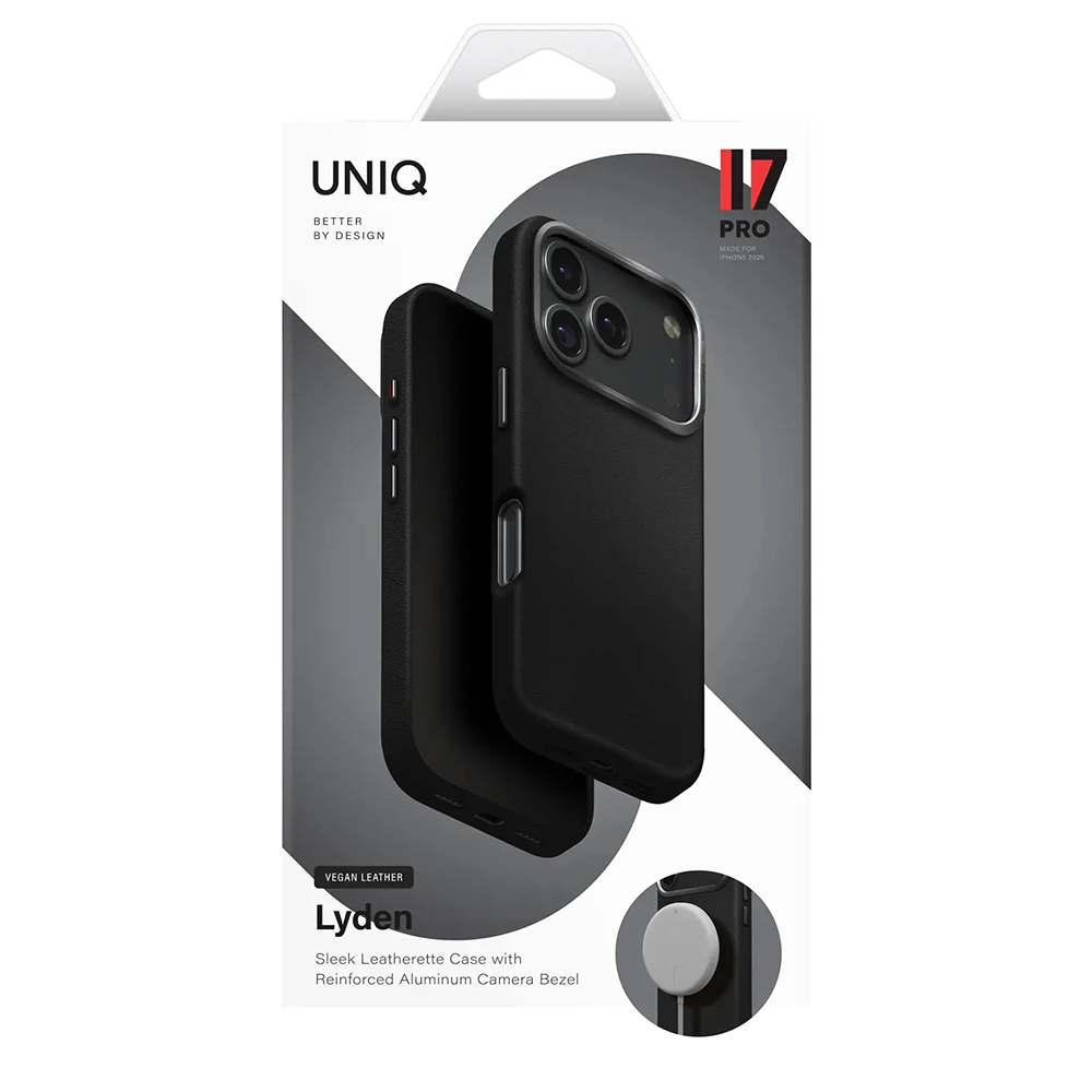 Husă iPhone 17 Pro UNIQ Lyden Leatherette – Neagră [3]