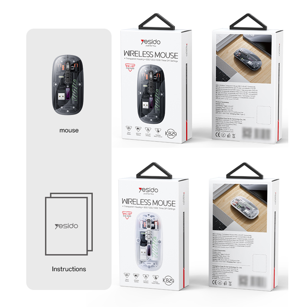 Mouse wireless transparent Yesido KB29, Bluetooth + 2.4G [2]