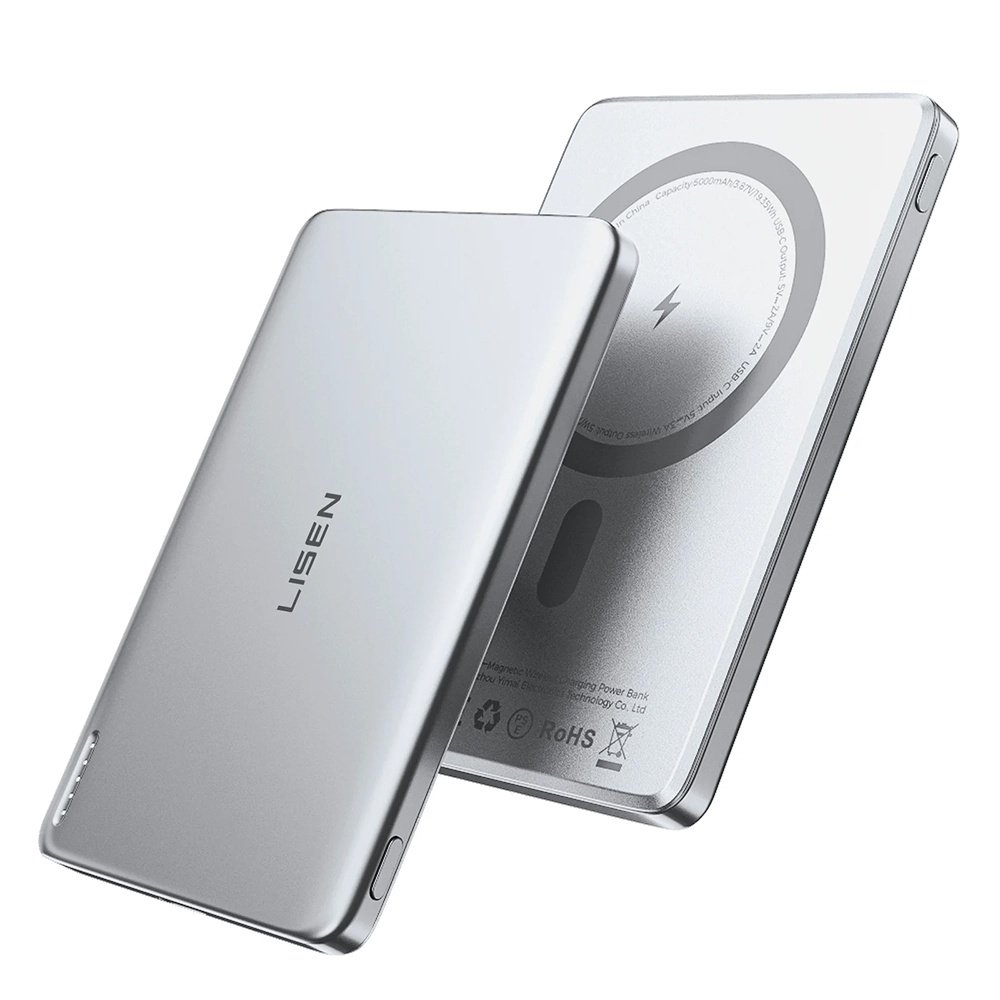 Baterie externă Lisen L601 Pro 5000 mAh, Qi2 15W, Gri [7]