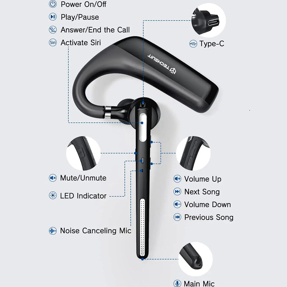Cască Bluetooth Techsuit PowerTalks G6, ENC, 100 ore apeluri [6]