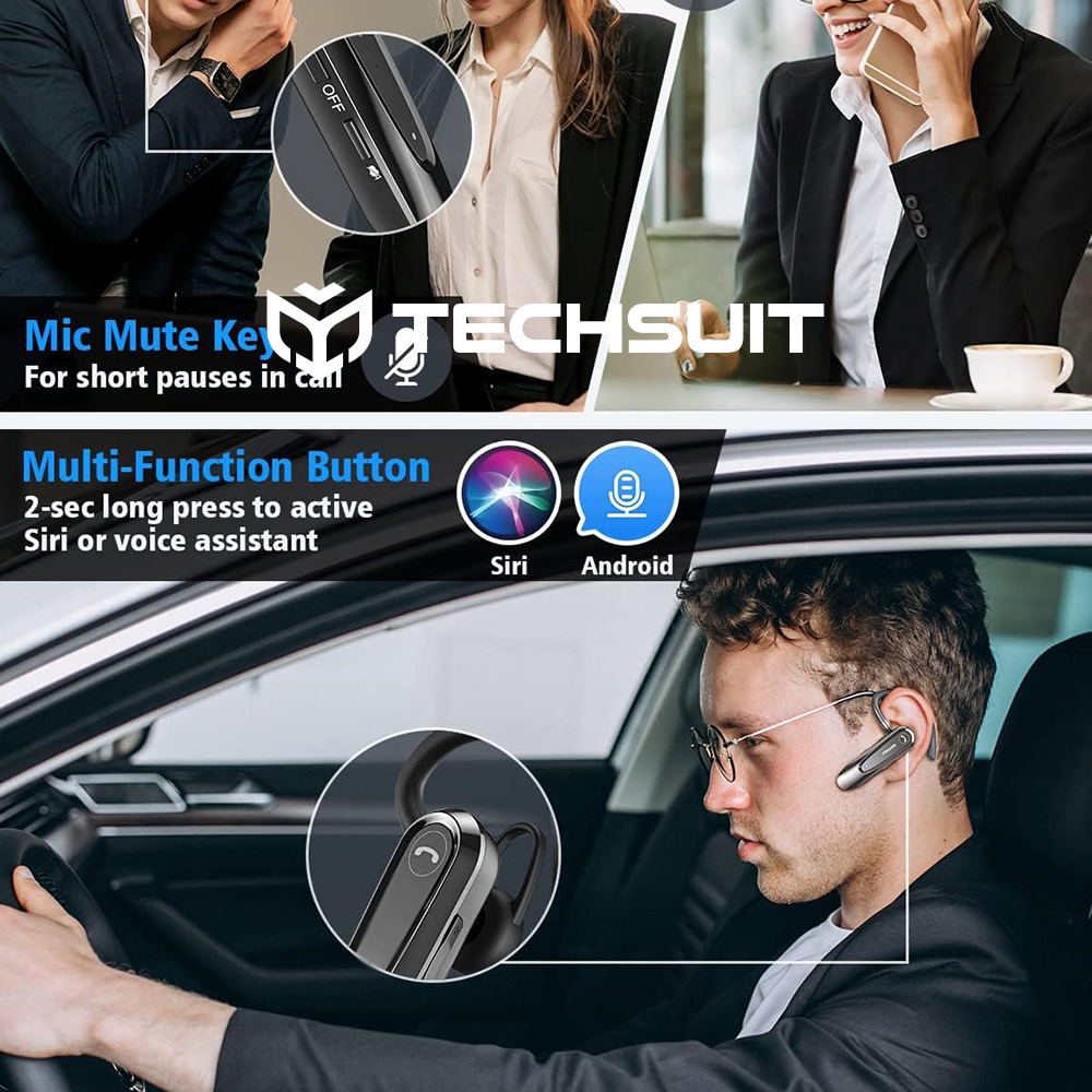 Cască Bluetooth Techsuit AirTalk CB2, ENC, 20 ore, Negru [5]
