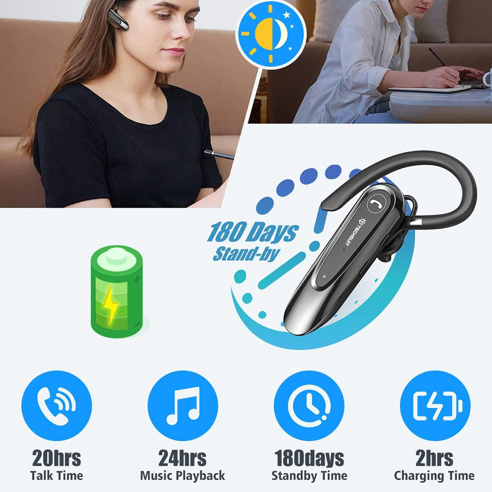 Cască Bluetooth Techsuit AirTalk CB2, ENC, 20 ore, Negru [1]