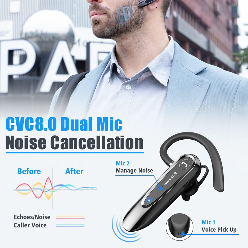 Cască Bluetooth Techsuit AirTalk CB2, ENC, 20 ore, Negru [2]