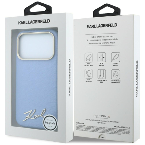 Accesorii GSM - Husă Karl Lagerfeld Saffiano MagSafe iPhone 18/17 Pro, Bleu