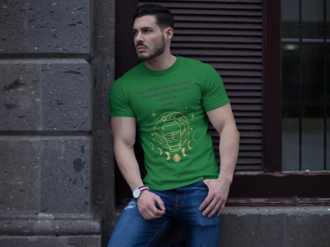 Produse in stoc - Tricou Roly Vărsător, verde - print negru & auriu, unisex, M