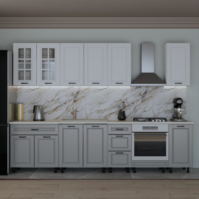 Bucatarie Alpha 3.0 m, MDF, Alb&Gri [1]