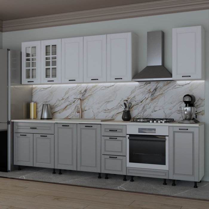 Bucatarie Alpha 3.0 m, MDF, Alb&Gri [2]