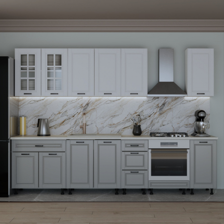 Bucatarii Albe - Bucatarie Alpha 3.0 m, MDF, Alb&Gri