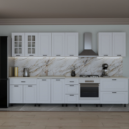 Bucatarii Albe - Bucatarie Alpha 3.4 m, MDF, Alb