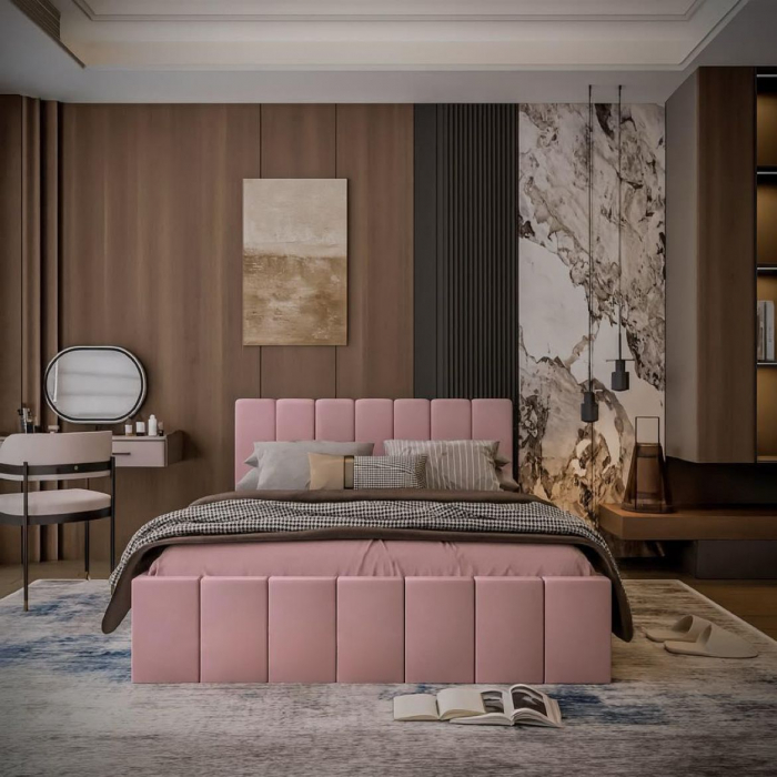 Pat tapitat Alex cu saltea, 180x200 cm,  Roz [2]