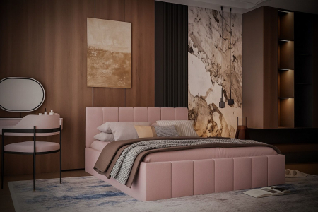 Pat tapitat Alex cu saltea, 180x200 cm,  Roz [2]