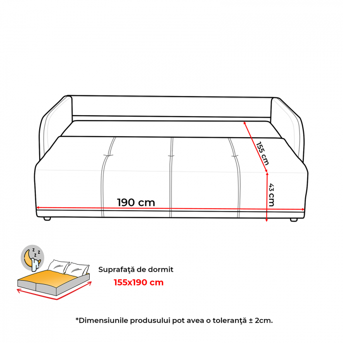 Canapea extensibila BER210S, 3 locuri, cu arcuri si lada depozitare, 210x110x90 cm - ExpoMob [10]
