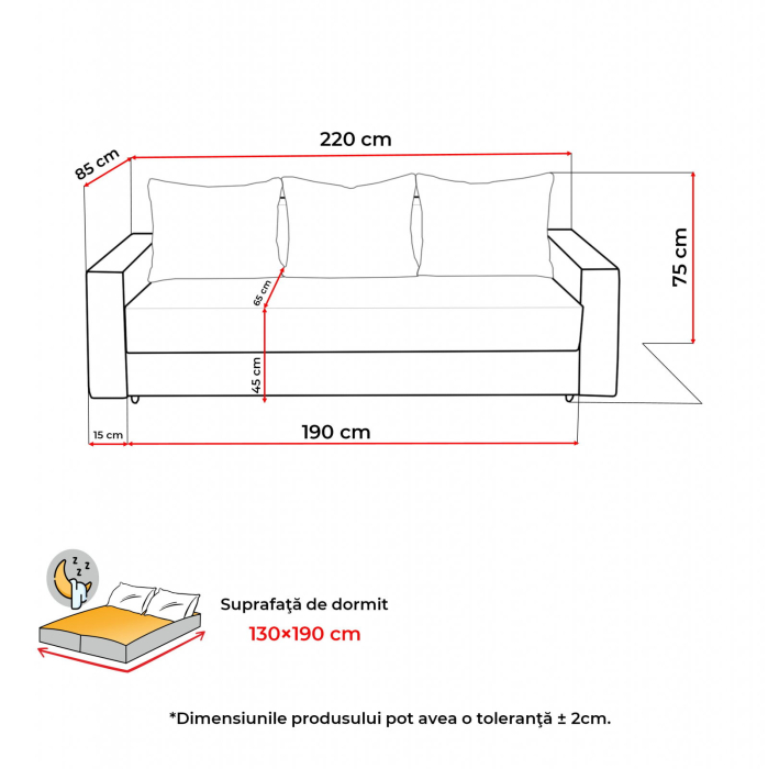 Canapea extensibila NIC220, 3 locuri, cu arcuri si lada depozitare, maro, 220x85x75 cm [9]