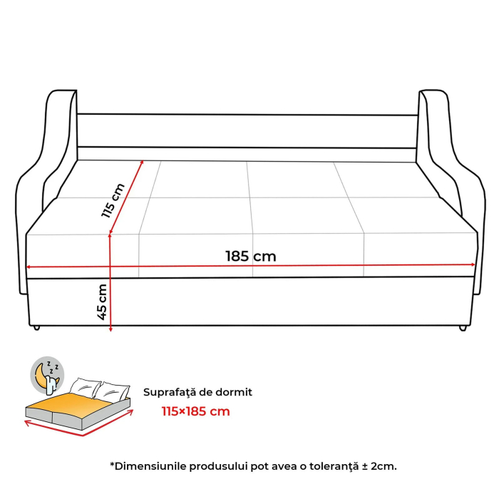 Canapea VALY II extensibila, 3 locuri, cu lada depozitare, maro deschis + gri deschis, 215x90x95 cm [8]