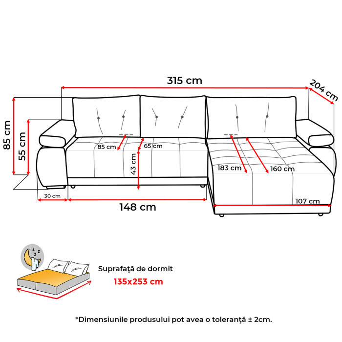 Coltar extensibil SAINT TROPEZ, cu arcuri si lada depozitare, colt interschimbabil, 315x204x85 cm [12]