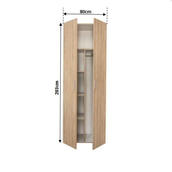Dulap ALMA 2 usi, 5 rafturi, bara de haine, 80x52x203 cm - ExpoMob [2]