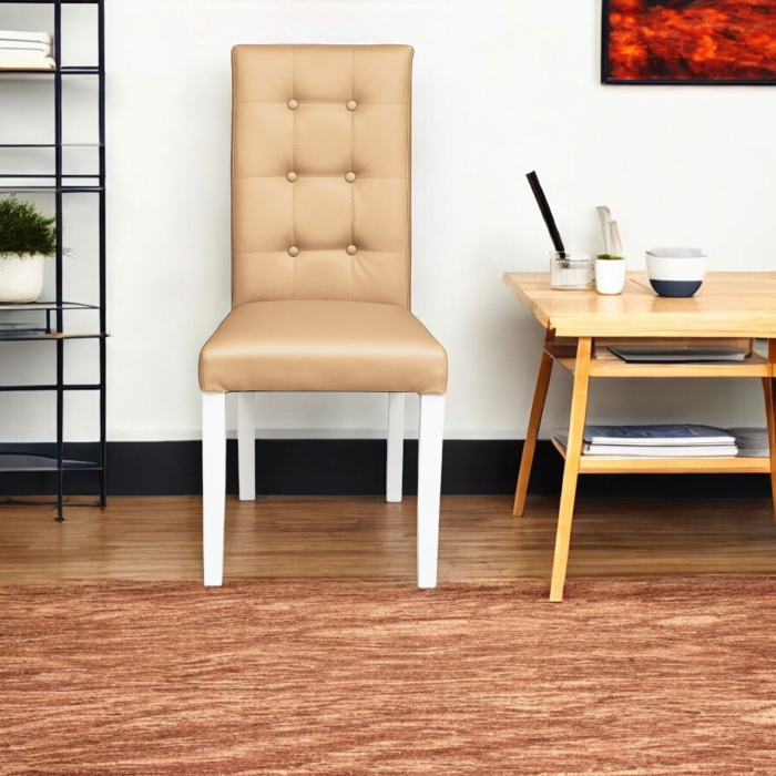 Set 2 scaune living TEO LUX, picioare lemn alb, piele ecologica bej, 46x60x98 cm [5]