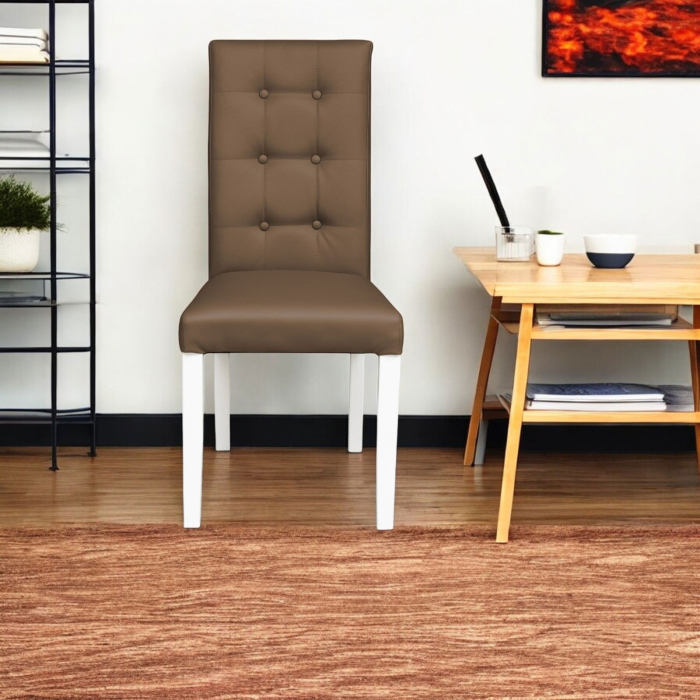 Set 2 scaune living TEO LUX, picioare lemn alb, piele ecologica cappuccino, 46x60x98 cm [5]
