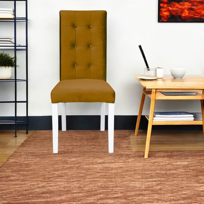 Set 2 scaune living TEO LUX, picioare lemn alb, stofa galben, 46x60x98 cm [5]