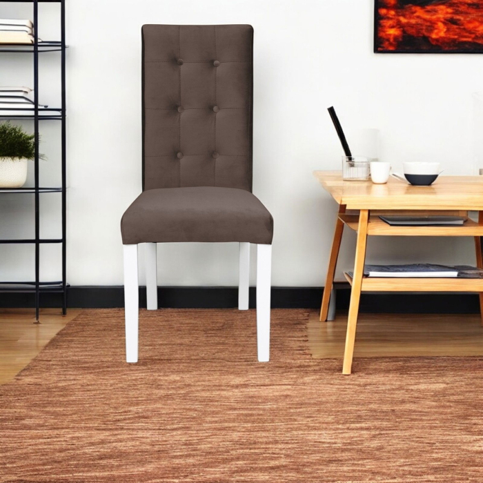 Set 2 scaune living TEO LUX, picioare lemn alb, stofa maro, 46x60x98 cm [5]