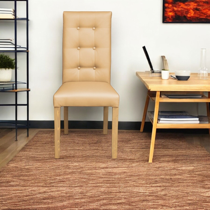 Set 2 scaune living TEO LUX, picioare lemn natur, piele ecologica bej, 46x60x98 cm [5]