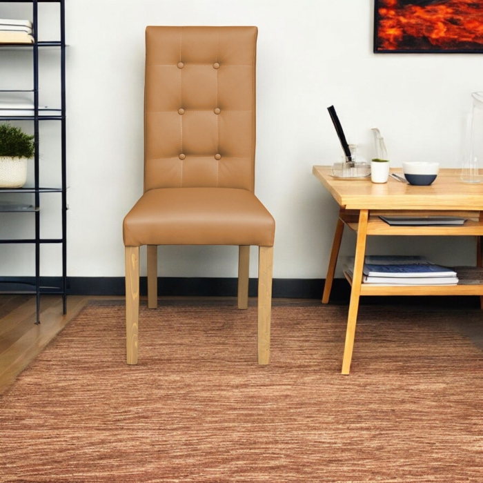 Set 2 scaune living TEO LUX, picioare lemn natur, piele ecologica bej inchis, 46x60x98 cm [5]