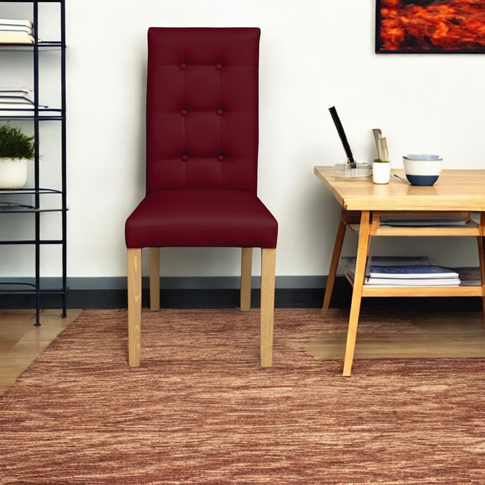 Set 2 scaune living TEO LUX, picioare lemn natur, piele ecologica bordo, 46x60x98 cm [5]