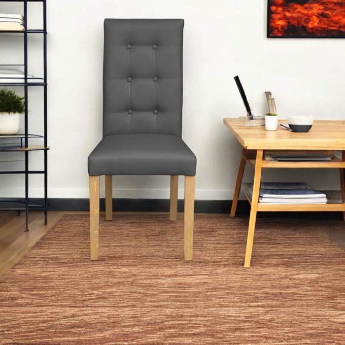 Set 2 scaune living TEO LUX, picioare lemn natur, piele ecologica gri, 46x60x98 cm [5]