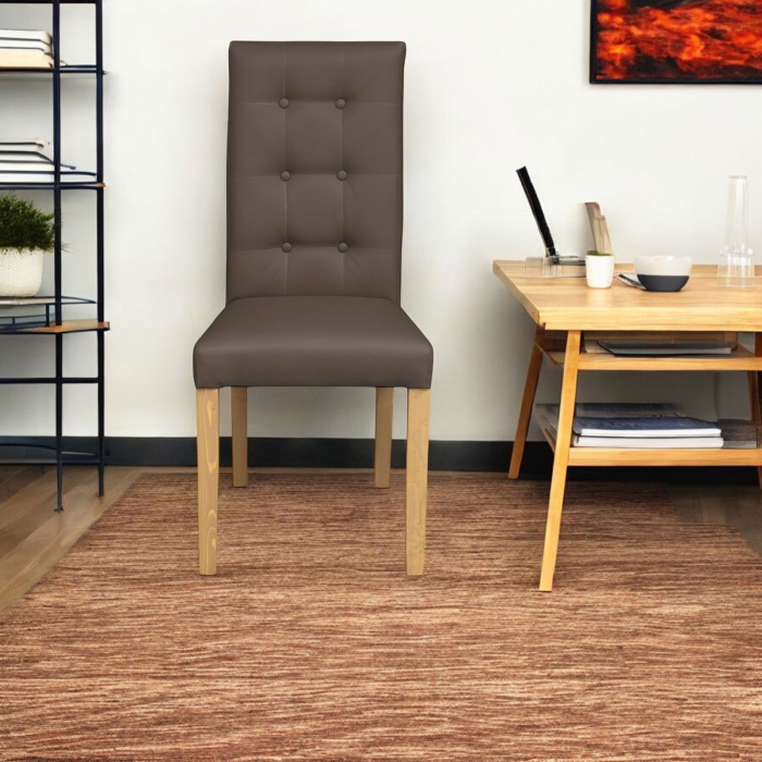 Set 2 scaune living TEO LUX, picioare lemn natur, piele ecologica gri elefant, 46x60x98 cm [5]