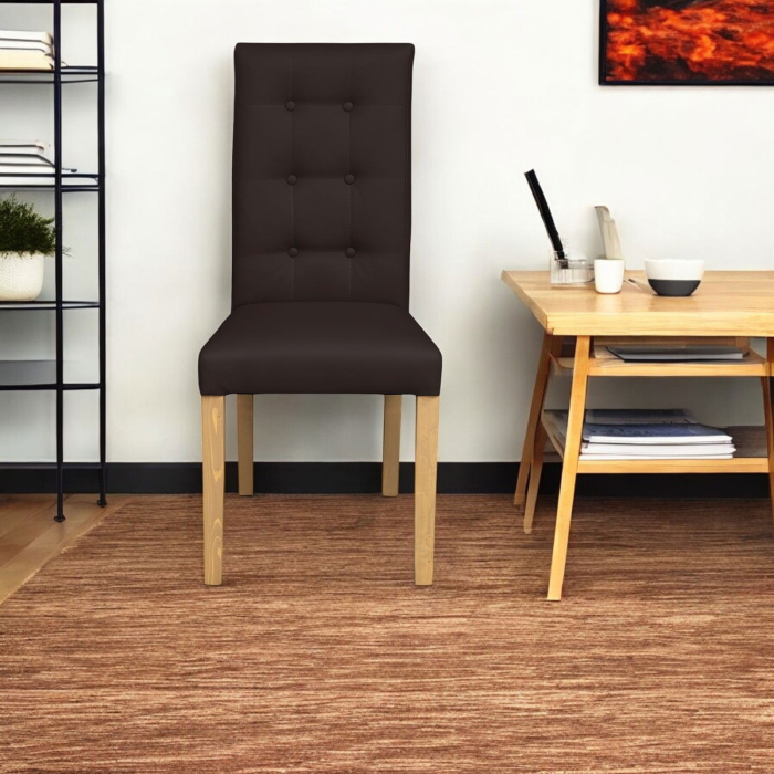 Set 2 scaune living TEO LUX, picioare lemn natur, piele ecologica maro inchis, 46x60x98 cm [5]