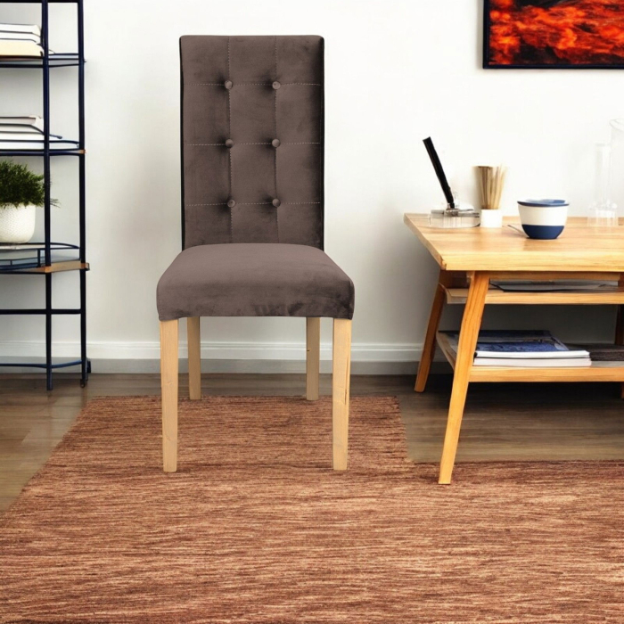 Set 2 scaune living TEO LUX, picioare lemn natur, stofa maro, 46x60x98 cm [5]