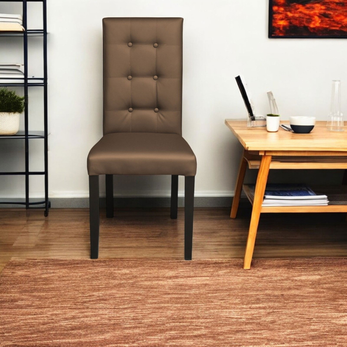 Set 2 scaune living TEO LUX, picioare lemn wenge, piele ecologica cappuccino, 46x60x98 cm [5]