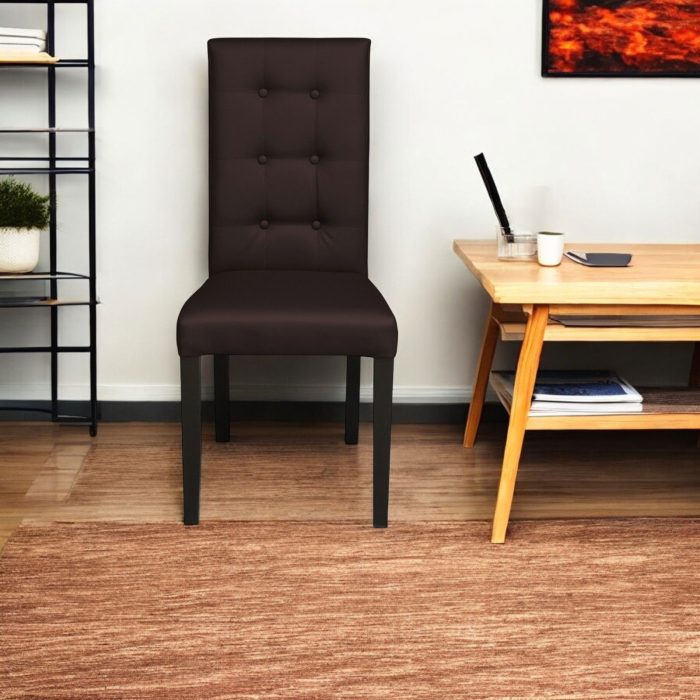 Set 2 scaune living TEO LUX, picioare lemn wenge, piele ecologica maro inchis, 46x60x98 cm [5]