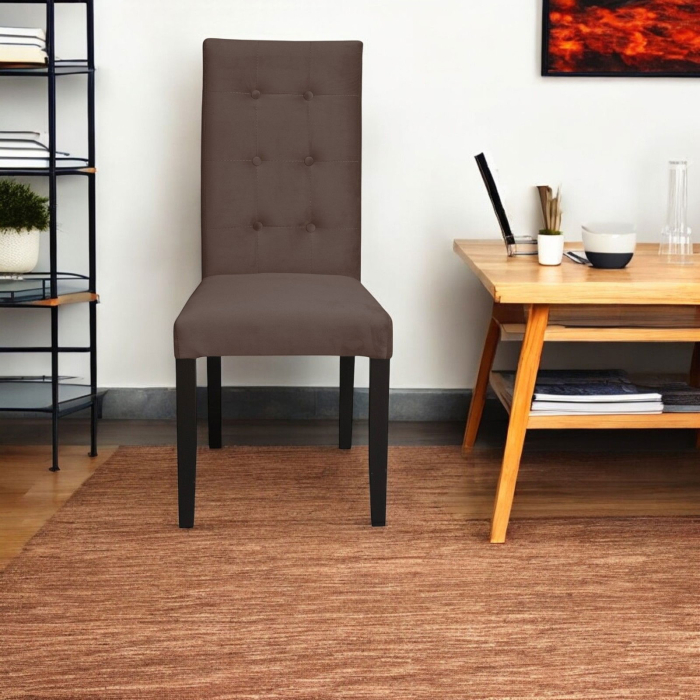 Set 2 scaune living TEO LUX, picioare lemn wenge, stofa maro, 46x60x98 cm [5]