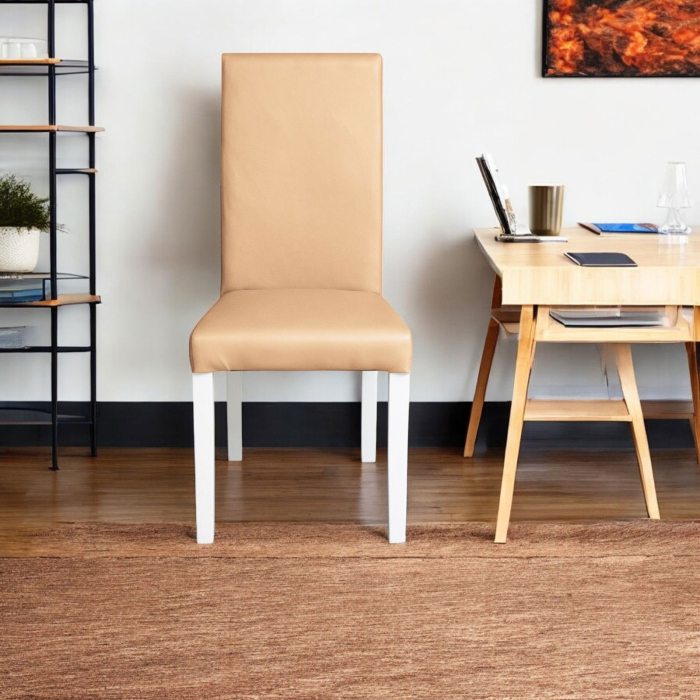 Set 2 scaune living TEO, picioare lemn alb, piele ecologica bej, 46x60x98 cm [5]
