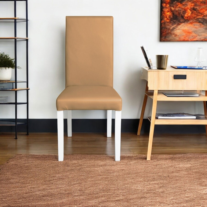 Set 2 scaune living TEO, picioare lemn alb, piele ecologica bej inchis, 46x60x98 cm [5]