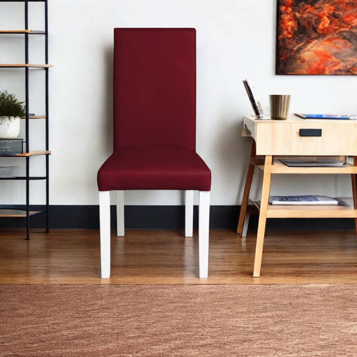 Set 2 scaune living TEO, picioare lemn alb, piele ecologica bordo, 46x60x98 cm [5]