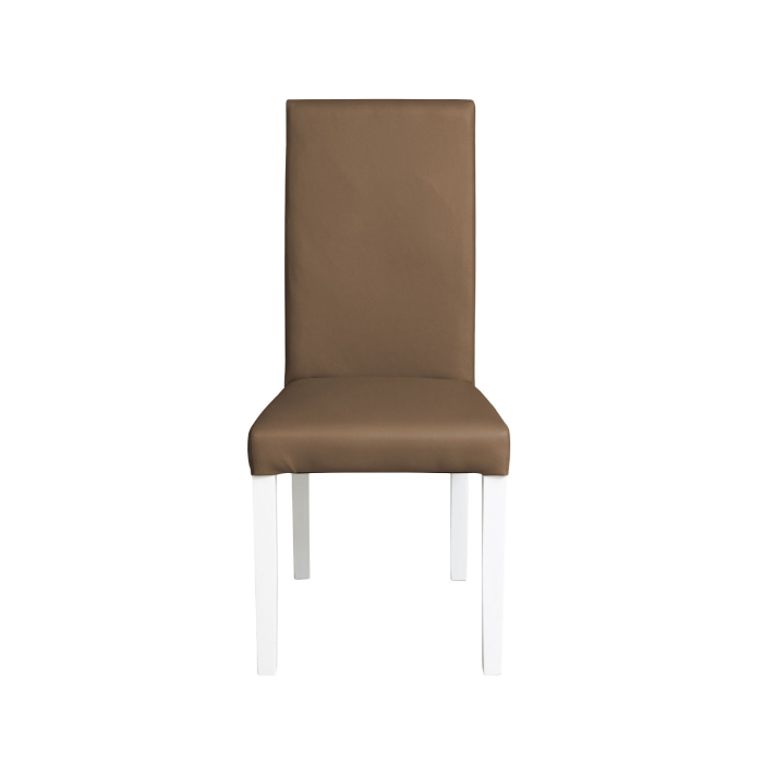 Set 2 scaune living TEO, picioare lemn alb, piele ecologica cappuccino, 46x60x98 cm [2]