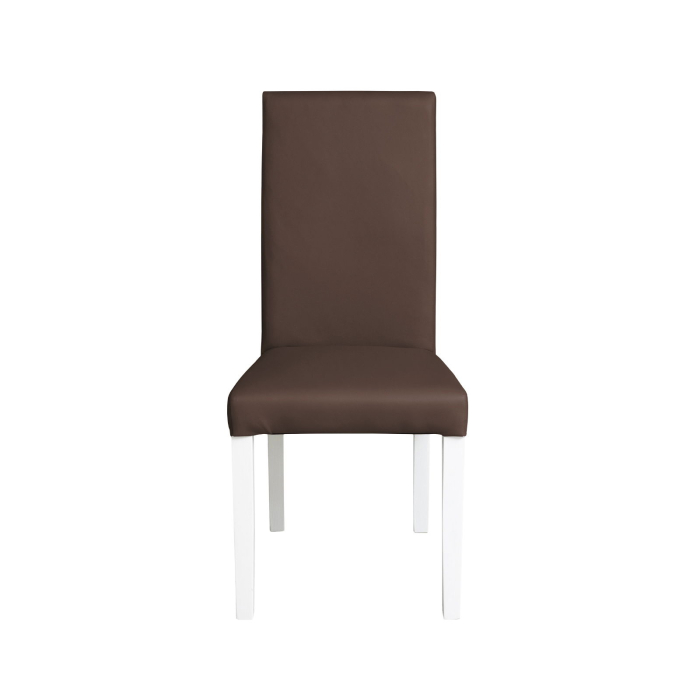 Set 2 scaune living TEO, picioare lemn alb, piele ecologica maro deschis, 46x60x98 cm [2]