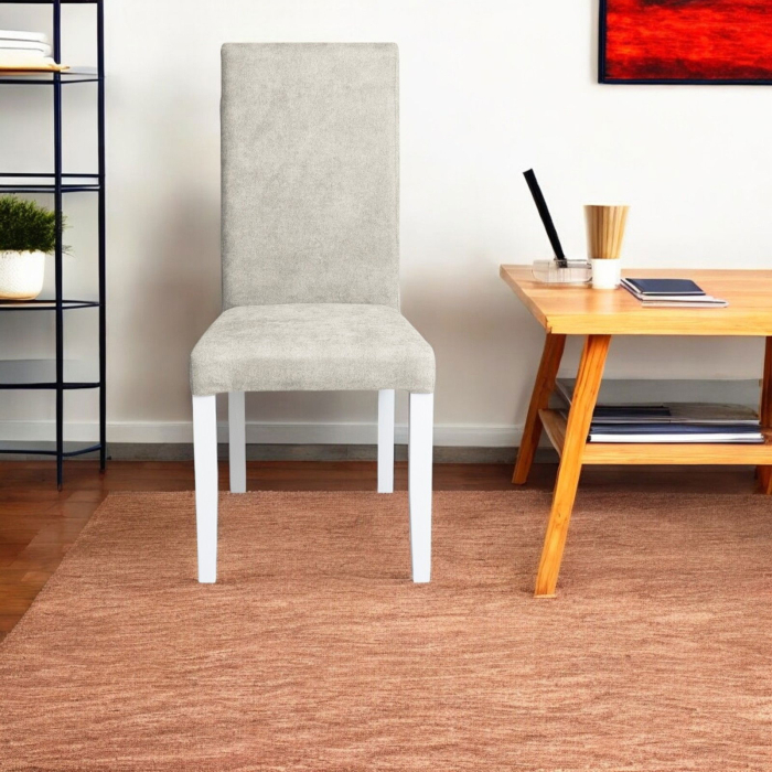 Set 2 scaune living TEO, picioare lemn alb, stofa crem, 46x60x98 cm [5]
