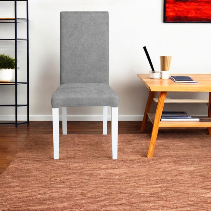 Set 2 scaune living TEO, picioare lemn alb, stofa gri deschis, 46x60x98 cm [5]
