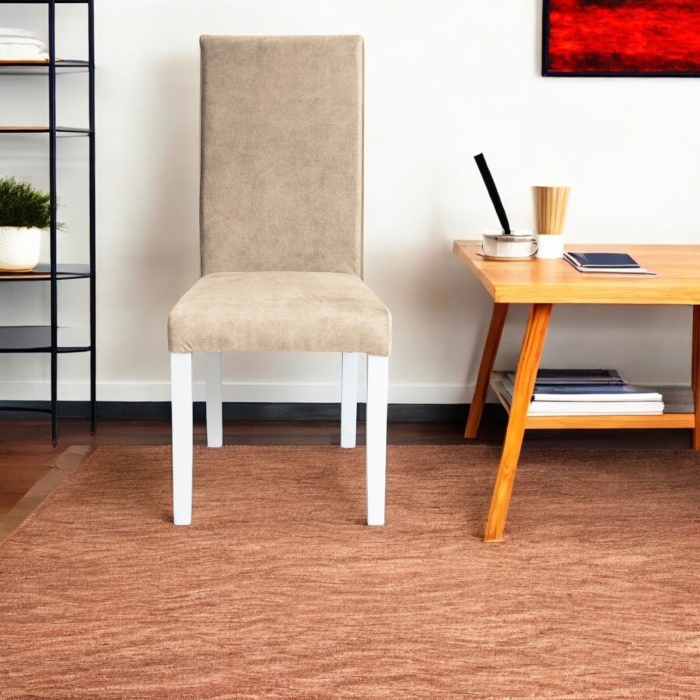 Set 2 scaune living TEO, picioare lemn alb, stofa z bej, 46x60x98 cm [5]