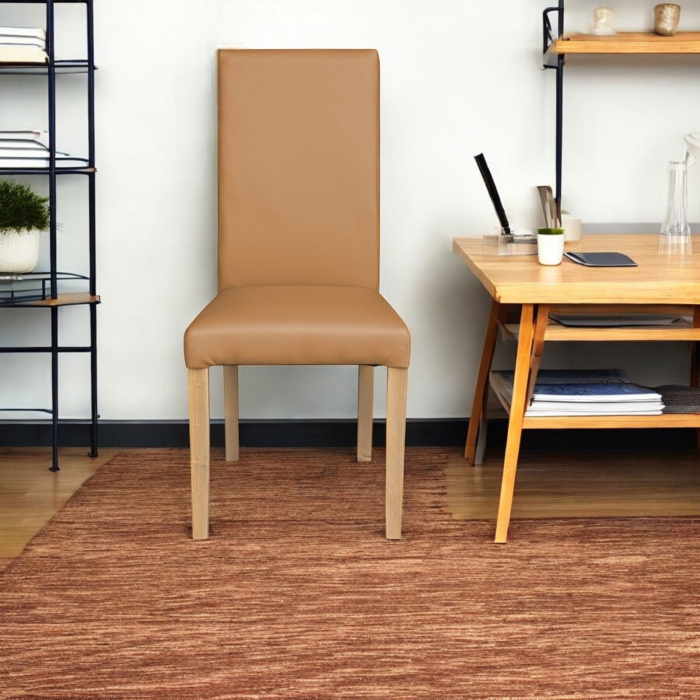 Set 2 scaune living TEO, picioare lemn natur, piele ecologica bej inchis, 46x60x98 cm [5]